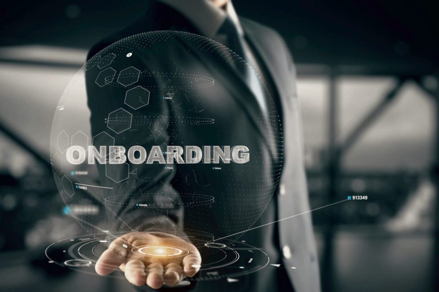 Onboarding with hologram businessman concept
